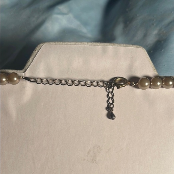 Cream and Tan Necklace with Minimalist Circular Mother of Pearl  Design - Picture 2 of 5